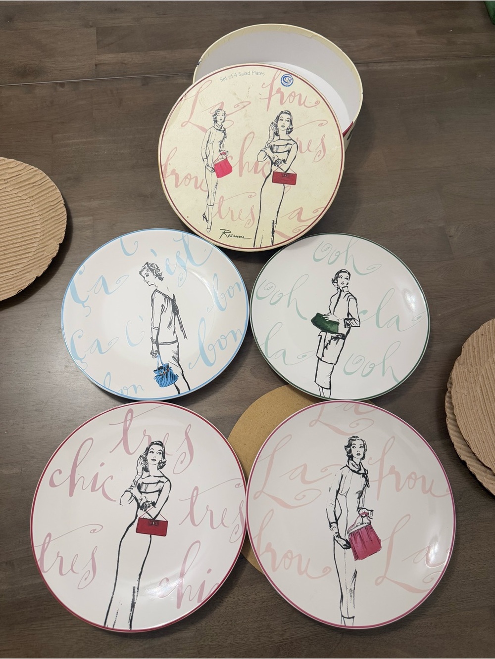 Rosana French Fashion Set of 4 Salad-Dessert 8" Plates NIB